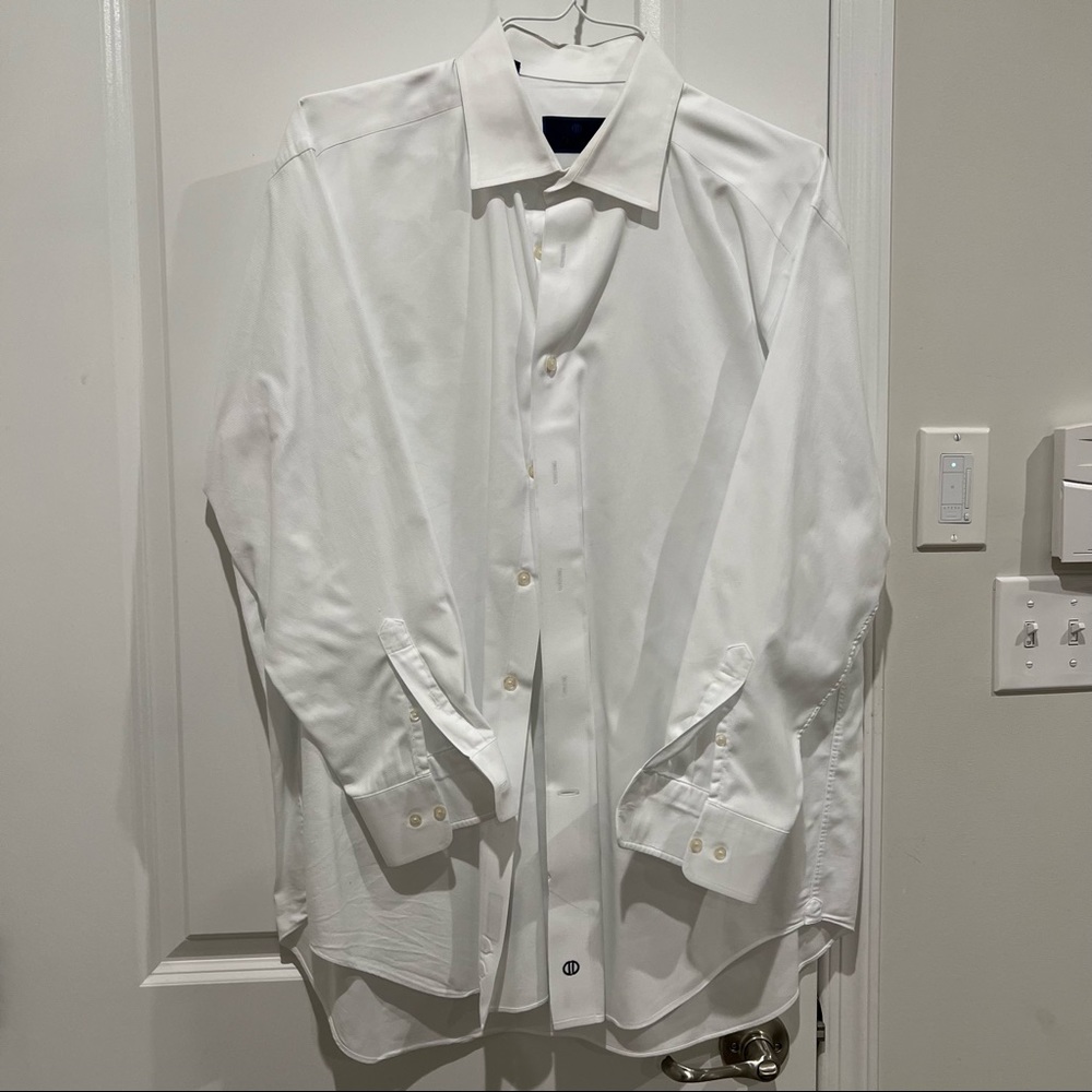 David Donahue regular fit white cotton dress shirt 17.5